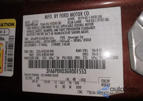 2016 Ford Fusion Se from USA, damaged, VIN 3FA6P0HD3GR301553